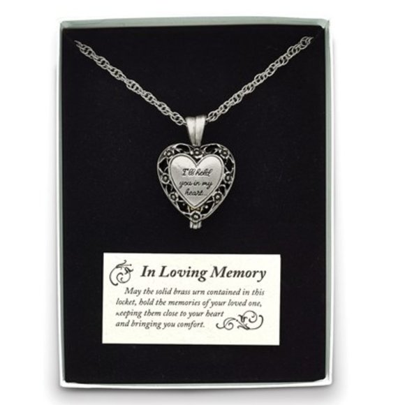 Antiqued Silver-tone I'll Hold You In My Heart Ash Holder Heart w 24" Necklace - Picture 7 of 7